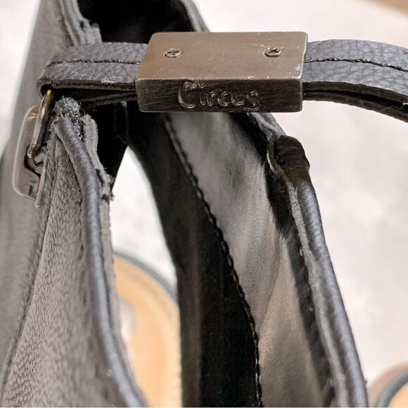 Circus by Sam Edelman Boots Black Pebbled Leather Peep Toe Block Wood Heel Sz 8 - Picture 9 of 10